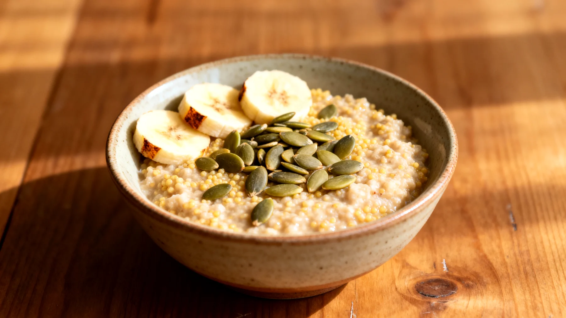 Porridge di miglio con semi di zucca e banana"
