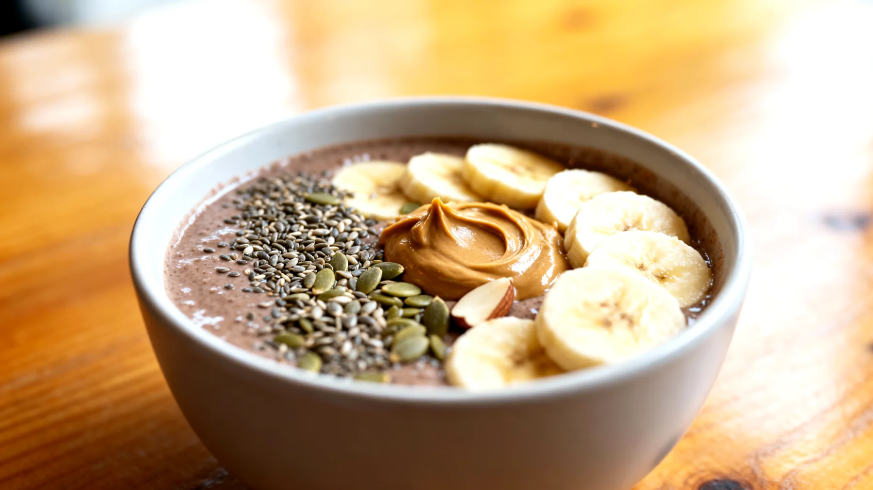 Smoothie bowl con semi di canapa, banana e burro di mandorle"