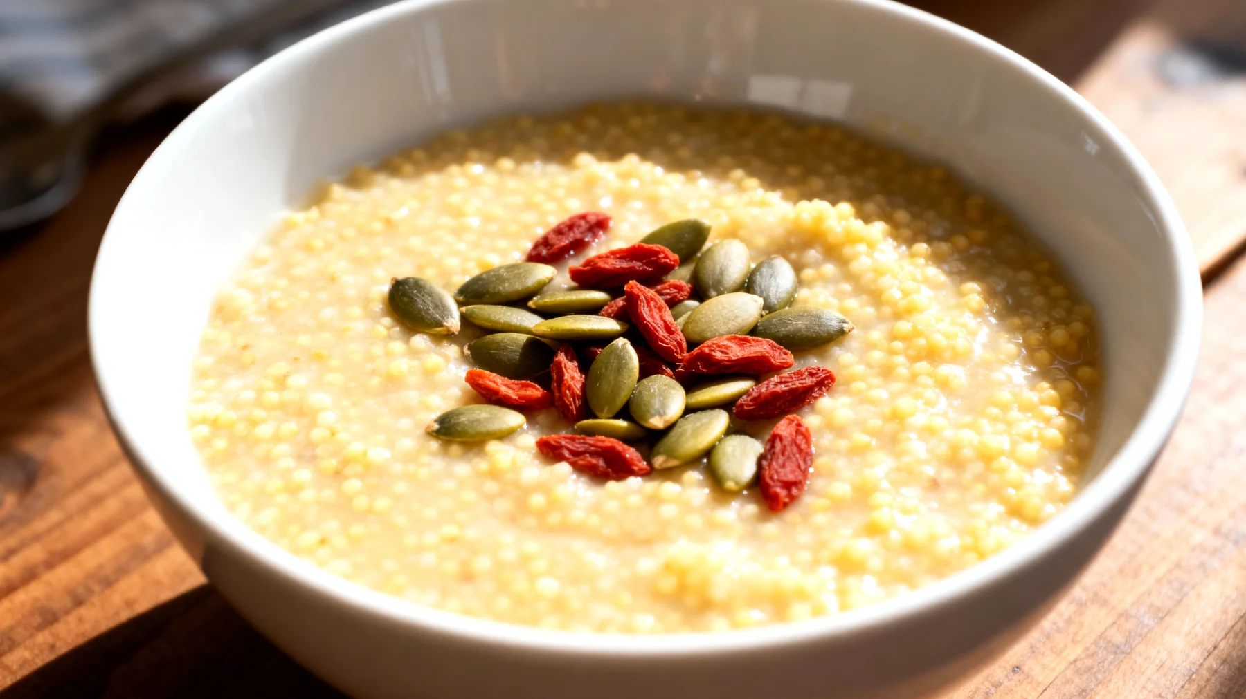 Porridge di miglio con semi di zucca e bacche di goji"